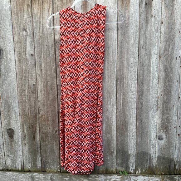 Vintage Geometric Deep V Neck Sleeveless Midi Dress Large - Picture 5 of 8